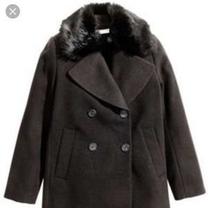 H&M double breasted fur collar coat